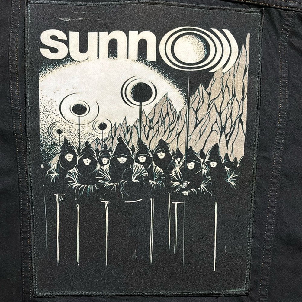 Battle Jacket with SUNN O))) and Carcass patches on black denim jacket by Bluer.